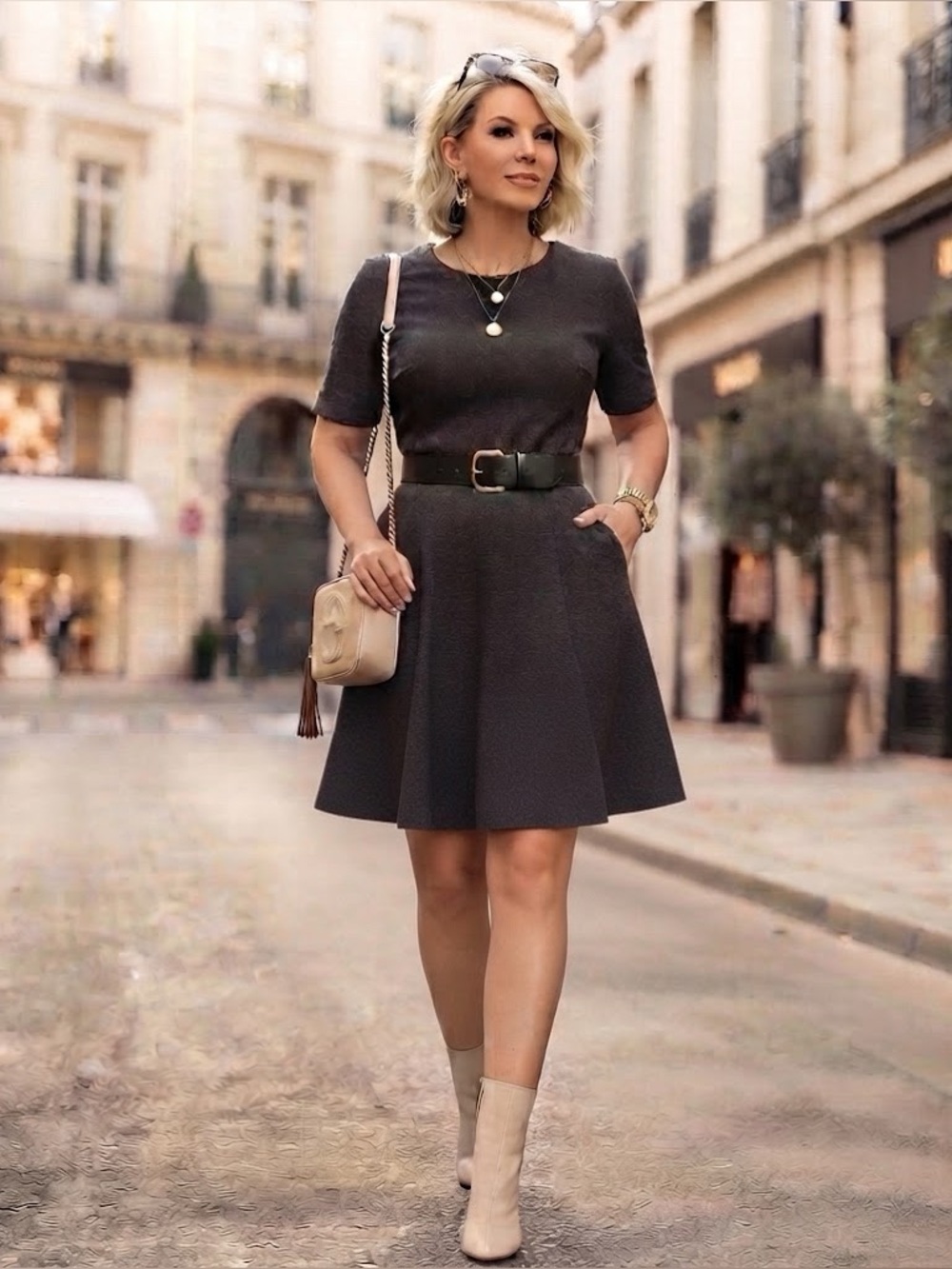 Grey knit short sleeve dress